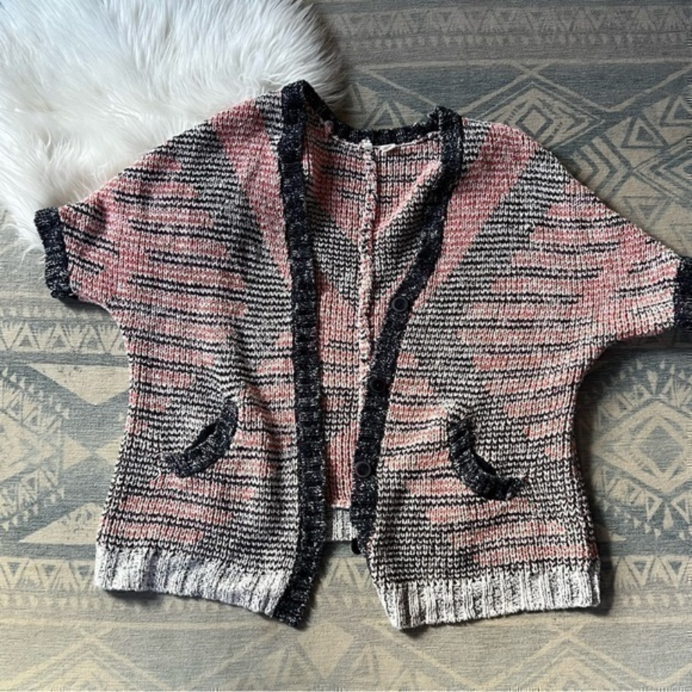 Anthropologie Moth Blue, Red, and White Knit Button Down Cardigan